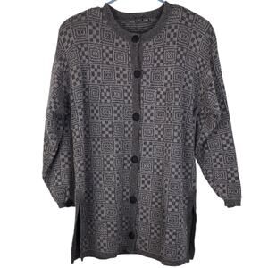 Nancy Jemio Hand Knit Cardigan Sweater Jacket Button Up Geometric Checked Medium